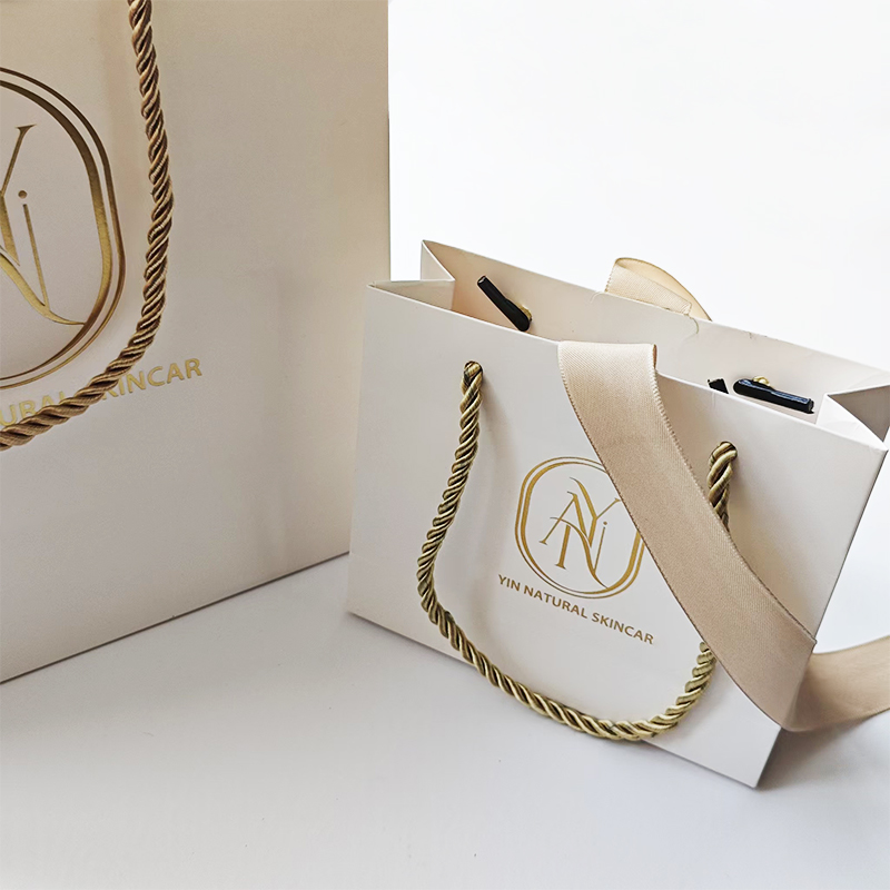 Custom Logo Luxury Satin Ribbon Bow Handle Paperbag Retail Gift Boutique Shopping Packaging Paper Bag for Clothing Jewelry