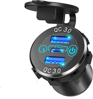 Prise industrielle double USB Type A/C 12V avec voltmètre numérique, charge rapide, interrupteur en aluminium pour caravane, camping-car, bateau
