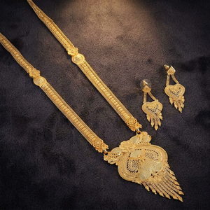 Ensemble de bijoux fantaisie en gros plaqué or 14K, 18K, 24K, en laiton rempli d'or, motif floral traditionnel, long et élégant - Product Image 1