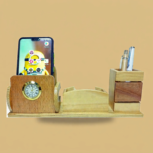 Organizador de escritorio con reloj, soporte para teléfono y portalápices, regalo de oficina multifunción, estilo sencillo - Product Image 1