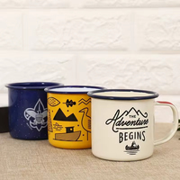 Ensemble de tasses à café de camping en métal émaillé, épaissies, réutilisables, avec logo personnalisé, motif de dessin animé, pour Noël, avec boîte cadeau