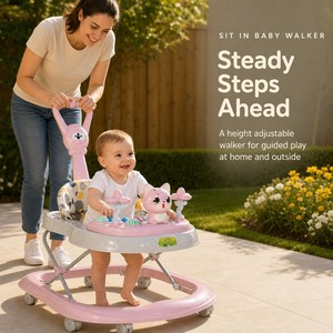 Marche-bébé avec poignée de poussée parentale, hauteur réglable, marche-bébé à siège pour l'apprentissage des nourrissons, fournisseur en gros OEM ODM - Product Image 1