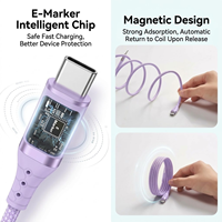 Câble magnétique auto-enroulable 100W en cuivre pur, cordon de charge rapide et de transfert de données, fil tressé anti-emmêlement pour téléphone et ordinateur portable
