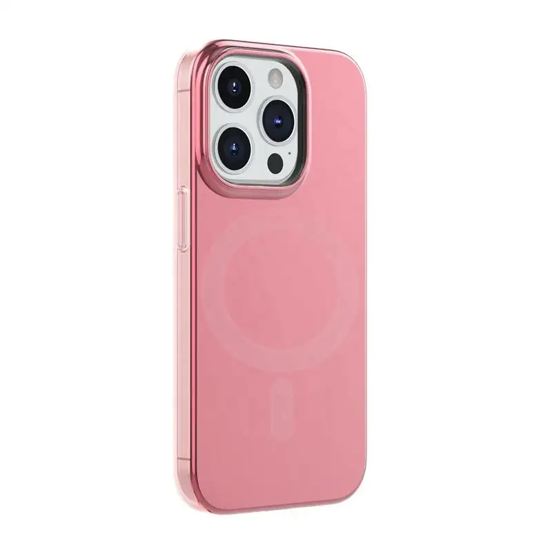 2024 ใหม่ElectroplatedโฮโลแกรมสีชมพูสําหรับiPhone 15 Pro MaxหรูหราIMDแม่เหล็กเคสโทรศัพท์