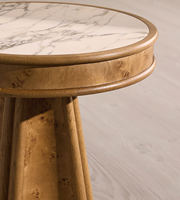 Table basse circulaire moderne avec plateau en marbre poli et structure en bois massif pour l'ameublement de la maison