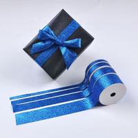 Ruban cadeau en satin bleu saphir personnalisé avec paillettes épaisses pour emballage cadeau et décoration florale