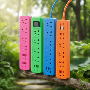 Multi-Outlet Power Strip 4-Way 2M <b>With</b> <b>Switch</b> Pink Green Blue Orange PP Material - Product Image 3