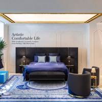 Modernes Luxus-Polsterbett aus Stoff und Samt für Hauptschlafzimmer, Villa und Hotel, Extra Breites Modulares Panelbett in King- und Queen-Size
