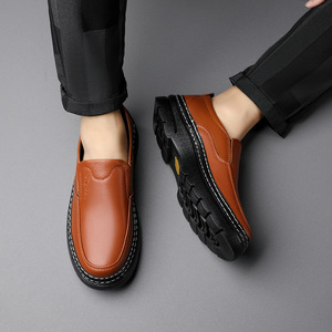 Chaussures en cuir noir pour homme, style slip-on, couleur unie, décontractées, pour le travail, origine Wenzhou - Product Image 2