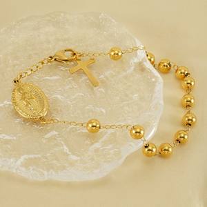 Bracelets de prière en acier inoxydable plaqué or 18 carats PVD B136T, perles de chapelet Vierge Marie, étanches, anti-allergiques, bijoux religieux pour femmes - Product Image 2