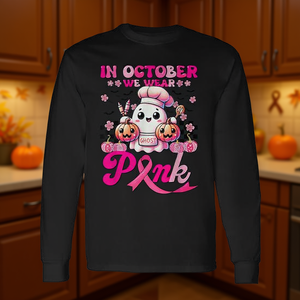 Cute Ghost Lunch Lady <b>Breast</b> <b>Cancer</b> Long Sleeve <b>T</b>-<b>Shirt</b> October We Wear Pink-Promotional Cute Ghost <b>Breast</b> <b>Cancer</b> <b>T</b>-<b>Shirt</b> - Product Image 3