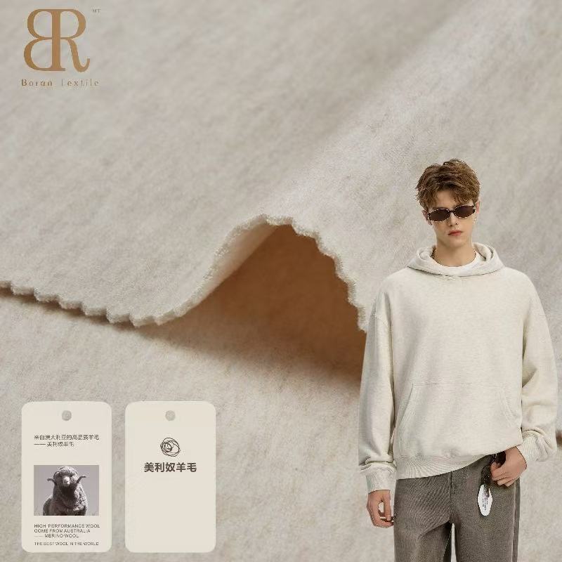 Boran Textile Warm Merino Wool Scuba Fabric 330gsm Acrylic Cashmere Stretch Knit Textile for Winter Garment