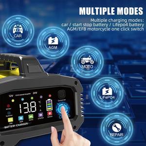 Cargador Inteligente Ajustable de 12v 24v 25A con Reparación Automática, 7 Etapas, para Baterías AGM, GEL, Lifepo4 y de Plomo-Ácido para Automóviles, Camiones y Motocicletas - Product Image 6