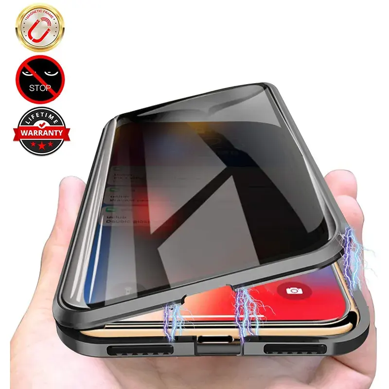 Metalen Beschermer Clear Privacy Screen Telefoonhoesje Voor Iphone 13 12 11 Mobiele Behuizing 360 Dubbel Gehard Glas