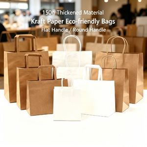 Bolsas de Papel Kraft de Fondo Plano Reforzadas con Asas, Directas de Fábrica, Bolsas de Papel Marrón y Blanco Versátiles para Recuerdos de Fiesta - Product Image 5