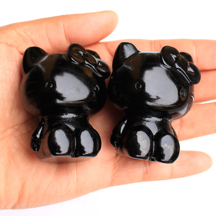 Wholesale Black Obsidian Hello Kitty Crystal Figure - Cute Home