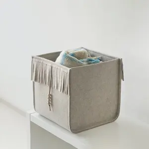 Custom Size Household 13x13x13 inch Foldable Storage Organizer Cube With Fringe For shelf Sundries Felt Basket