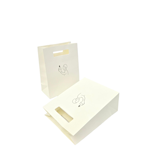 Cream White Minimalist Paper <strong>Bag</strong> with Cutout <strong>Handle</strong> Line Art Illustration Boutique Packaging Shopping <strong>Bag</strong> - Product Image 4