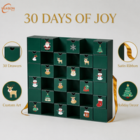 Calendrier de l'Avent Leabon 30 Jours, Boîte en Papier Verte avec Tiroirs, Calendrier de Compte à Rebours de Noël avec Ruban, Vente en Gros Direct Usine