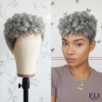 Perruque Courte Pixie Bouclée Grise avec Cuticules Alignées, Dentelle Complète 13x4, 100% Cheveux Humains, Vente en Gros à Prix Abordable