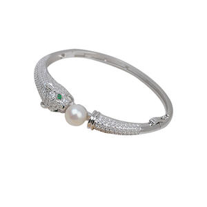 Brazalete Abierto de Plata S925 con Cabeza de Leopardo Semiterminado 1376 para Mujer con Perla, Accesorios de Joyería Personalizables DIY - Product Image 5