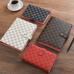 Custom Notebook 6Rings Spiral Business Planner Work Agenda Budget Binder Checkerboard Grid Print PU Leather Cover A5 A6 Binder