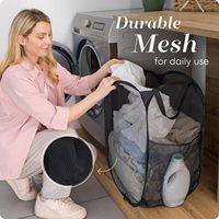 Panier à linge pliable en maille de cèdre de haute qualité avec ouverture large et poche latérale