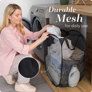 Cedar Space High Quality <strong>Laundry</strong> Collapsible Mesh Pop up Hamper with Wide Opening and Side Pocket <strong>Foldable</strong> <strong>Laundry</strong> <strong>Basket</strong> - Product Image 5
