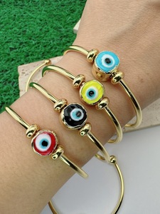 Modebescherming Trendy Unisex 18K verguld messing lampwork blauwe Griekse kwade ogen kralen open manchet armband - Product Image 3
