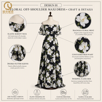 Robe midi à imprimé floral, épaules dénudées, en soie crêpe respirante, impression numérique, lavable, infroissable, taille XL, fermeture éclair, OEM/ODM