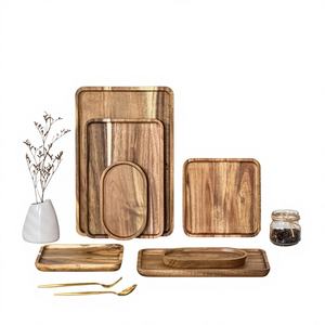 Plateau rectangulaire en bois d'acacia écologique créatif pour la décoration de bougies, le rangement de bibelots, les fruits, les collations, les desserts, les gâteaux, le service du café - Product Image 1