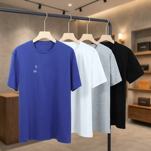 T-shirt pour homme 100% coton à manches courtes, col rond, coupe classique, décontracté, respirant, tissu tricoté, logo brodé sur le devant - Product Image 4