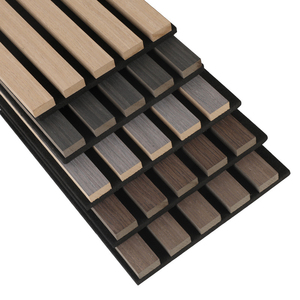 Modern <span class=keywords><strong>3D</strong></span> eikenhouten lamellen wandpaneel van MDF met zelfklevende achterkant voor hotelinterieurdecoratie met NRC 1.0 geluidsabsorptie - Product Image 2