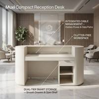 Comptoir de réception de bureau moderne en bois avec logo LED personnalisé pour salon de beauté, spa, clinique, ou petit commerce