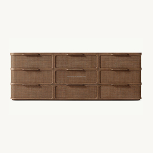 Cómoda Triple Premium Japandi de Roble Blanco Macizo con 9 Cajones y Ratán, Diseño Simétrico 3x3 para Dormitorio Principal, Perfil Curvo Arquitectónico Artesanal - Product Image 3