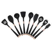 Set Peralatan Dapur 9 Buah dari Silikon Hitam Berkualitas Makanan, Anti Selip, Tahan Suhu Tinggi, dengan Spatula dan Sendok Anti Lengket