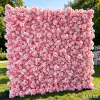 Dinding Bunga Buatan Grosir 8ft X 8ft warna pink, Panel Dinding Bunga Gulung, Latar Belakang Dinding Mawar Sutra untuk Dekorasi Pernikahan