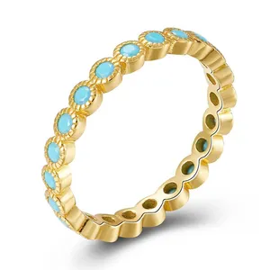 Anel de zircônia minimalista, dourado banhado a ouro redondo, azul e turquesa, presente para mulheres