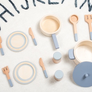 Jeu de cuisine d'imitation unisexe, casseroles et poêles bleues, jouets en bois, ustensiles de cuisine pour enfants, jeux éducatifs pour enfants - Product Image 5