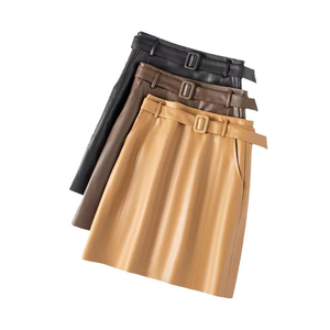 Autumn New Korean Style Women's Plus Size Natural Waist <strong>Wrap</strong> <strong>Skirt</strong> PU Breathable Lightweight Comfortable Casual Solid Woven Midi - Product Image 1