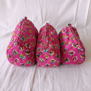 Grand sac de rangement écologique pour femmes avec fermeture éclair, 3 pièces, fait main, imprimé au bloc, pour maquillage et accessoires cosmétiques - Product Image 1