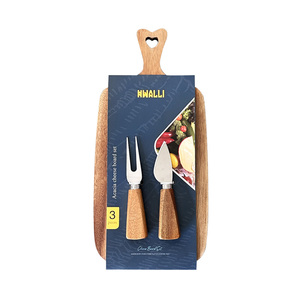 <span class=keywords><strong>Planche</strong></span> <span class=keywords><strong>à</strong></span> découper en bois d'acacia de style nouveau avec 2 ensembles de couteaux <span class=keywords><strong>à</strong></span> fromage - Product Image 1