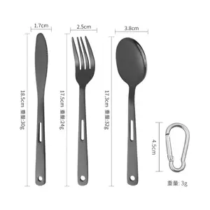 Portable Knife Fork Spoon Flatware Set Camping Outdoor Stainless Steel Black Picnic Cutlery Set With Ring