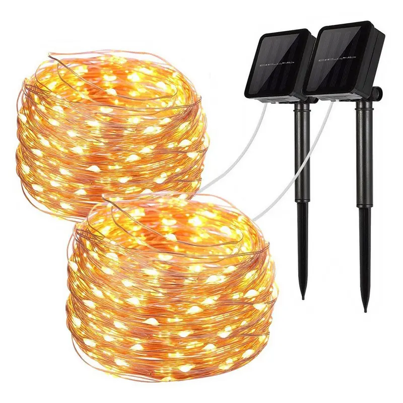 10m 100 led 20m 200 led Solar panel garden waterproof micro copper wire solar powered led outdoor string lights