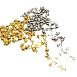 Collier chapelet en perles de cuivre dorées et argentées de 6 mm, bijoux religieux unisexe pour cérémonies et festivals, vente en gros - Product Image 4