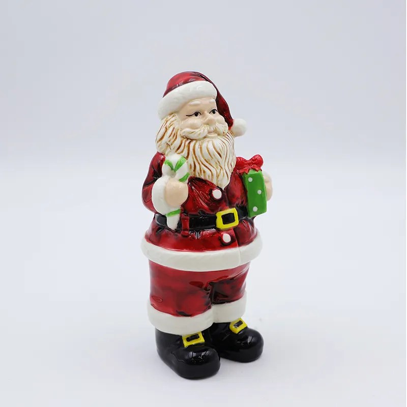 OEM Custom New Nordic Christmas Decoration Miniature 3d Figure Statue Ceramic Deep Red Santa Claus Figurine Ornaments Gift