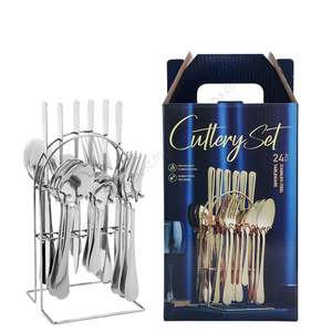 Lot de 24 couverts jetables en acier inoxydable doré royal Syh1350, comprenant cuillères et fourchettes, pour fêtes, écologiques - Product Image 1