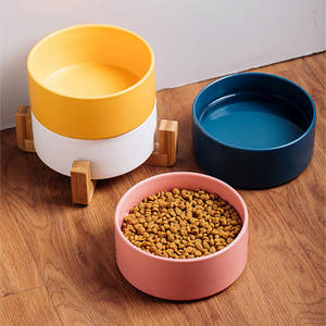 Grosir Mangkuk Air Makan Besar Mewah Kucing Peliharaan Khusus Mangkuk Makanan Anjing Mangkuk Anjing Keramik dengan Dudukan Kayu - Product Image 5