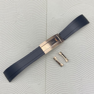Bracelet de montre en caoutchouc noir à trois maillons, avec fermoir pliant 20 mm, style interface plate, accessoire de montre - Product Image 2