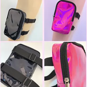 Holografik karnaval bacak çantası kadın uyluk çanta telefon uyluk çanta karnaval yürüyüş seyahat Fanny paketi kadınlar için ayarlanabilir kayış ile